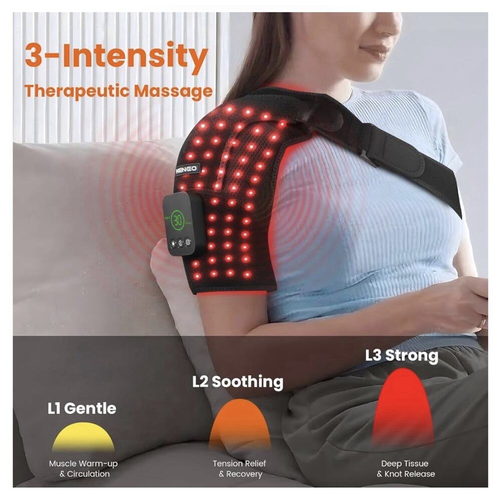 KENEO Infrared Light Therapy Shoulder Wrap, Cordless Rechargeable, Timer, Black - Picture 4 of 9
